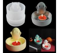 Koonafy Resin Halloween Decorations Molds, Cartoon Ghost Tealight Candle Holder Molds Silicone, Candlestick Epoxy Resin Casting Mould, Home and Office Decor, Gift for Girl Women (Cute Ghost)