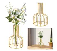 Koonafy Test Tube Vase for Flowers, Glass Vase with Metal Stand Racks, Wine Bottle Style Centerpiece Plant Vase Hydroponic Holder Display for Wedding Table Office Living Room Decor (Golden)