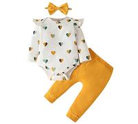Koonde Baby Girls Pretty 3-piece Outfits (Romper, Trouser & Headband) set for Newborn to 24 Months (Cream+Yellow, 3-6M, 4001)