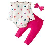 Koonde Baby Girls Pretty 3-piece Outfits (Romper, Trouser & Headband) set for Newborn to 24 Months (Cream+Magenta, 12-18M, 4002)