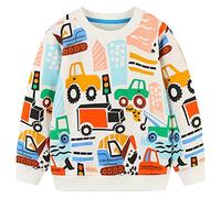 Koonde Boys Jumper Cotton Crewneck Sweatshirt Cartoon Long Sleeve Casual for Kids Toddlers 1.5-7 years (as8, age, 5_years, 6_years, White Car 6T, 1005)