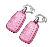 Koongloong 2 Pack Key Cover for Toyota Camry Highlander RAV4 Corolla Prius 4Runner C-HR 2018-2024 Accessories Pink Car Fob Case Keychain 4 Button TPU Bling