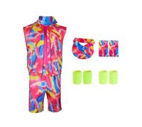 Koongso Adult 80s 90s Retro Neon Skating Workout Costume, Ken Tracksuits Swimwear with Accessories for Men Halloween Couple Fancy Dress Up Party Supplies