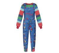 Koongso Adult Chucky Costume Horror Movie Killer Doll Role Play Set Overalls with Stripe T-shirt Men Women Novelty Couple Dress Up for Halloween Carnival Party