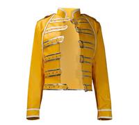 Koongso Adult Freddie Costume Rock Band Singer Freddie Yellow Belted Jacket for Men Queen Legendary Superstar 80s Concert Stage Leather Jacket Rocker Punk Outfit