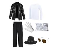 Koongso Adult Michael Sparkly Sequins Costume Dance Star Michael Sparkly Fancy Dress Up 80s 90s Disco Dance Party Performance Suit Birthday Carnival Halloween Outfits