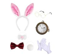 Koongso Adult White Rabbit Costume, Men Women Easter Bunny Fancy Dress with Bunny Ears Headband Tail Nose Pocket Watch Bowtie for Halloween Dress Up Party