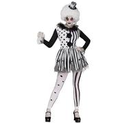 Koongso Adults Creepy Clown Halloween Costume, Womens Scary Killer Clown Dress Up Black White Jester Cosplay Dress