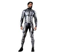 Koongso Adults Superhero Costume, Mens Womens 3D Print Armor Robot Cosplay Bodysuit Full Body Long Sleeve Cyborg Catsuit Jumpsuit Battle Suit for Halloween Party