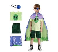 Koongso Boys Elio Costume, 4 Pcs Elio Cosplay Outfits for Kids - Alien Shirt, Shorts, Starry Cape and Eye Patch, Earth Ambassador Costume Space Adventure Outfit