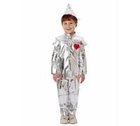 Koongso Boys Tin Man Costume, Kids The Wiz Character Tin Men Silver Metallic Outftis with Headpiece for World Book Day Cosplay Halloween Dress Up