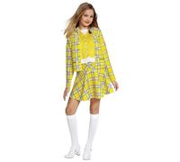 Koongso Cher Costume for Girls, Movie Schoolgirl Fancy Dress - Yellow Plaid Coat Skirt Stockings, 90s Vintage Outfits for Halloween Cosplay School Party