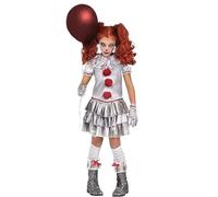 Koongso Clown Costume for Girls, Kids Evil Halloween Scary Jester Dress Up, Creepy Cosplay Outfit