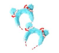 Koongso Dr.Seuss Thing 1 and Thing 2 Costume Headbands, Striped Head Band with Blue Faux Fur Bowknot World Book Day Week Accessories Christmas Party Stage Prop