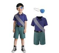Koongso Elio Cosplay Costume for Kids, 5 Pcs Earth Commissioner Elio Uniform Suit Halloween Outfits Party Dress Up - Blue Polo Shirt Green Shorts Grey Sash Eye Patch