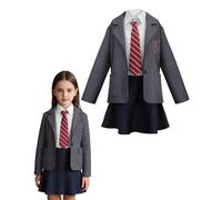 Koongso Girls Book Character Costume School Uniform Outfits - Grey Jacket, White Shirt, Black Skirt & Necktie, Roald Dahl World Book Day Costumes for Kids