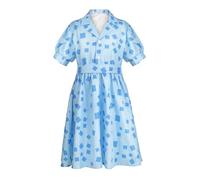 Koongso Girls Book Character Fancy Dress Costume, Roald Dahl World Book Day Costumes for Kids, Girls Short Sleeve Blue Geometric Printed Dress