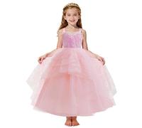 Koongso Glinda The Good Witch Costume for Girls, Pink Witch Bubble Tulle Princess Dress Girls Sequins Dress with Crown Wand Party Outfits