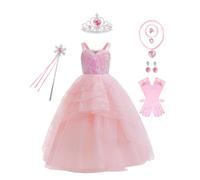 Koongso Glinda The Good Witch Costume for Girls, Pink Witch Costume Bubble Tulle Princess Dress Girls Sequin Party Dress with Crown and Wand