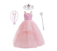 Koongso Glinda The Good Witch Costume, Pink Witch Costume Bubble Tulle Princess Dress - Sequin Party Dress with Crown and Wand