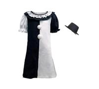Koongso Kids Art The Clown Costume Child Little Pale Girl Black White Dress with Hair Clip Horror Movie Terrifying Killer Clown Halloween Party Stage Jumpsuit Outfit