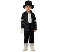 Koongso Kids Dance Star Michael Costume Boys Pop King MJ Sparkly Sequins Outfits with Hat Glove 80s 90s Disco Dance Stage Dress Up Halloween Carnival Party Props