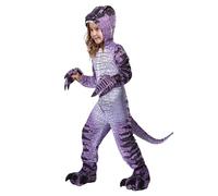Koongso Kids Halloween Dinosaur Costume, Raptor Velociraptor Jumpsuit with Hood Tail Child Dino Animal Role Play Outfit for Birthday Themed Party School Stage