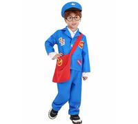Koongso Kids Mailman Career Costume, Boys Girls Postal Postman Blue Outfits with Hat Red Mail Carrier Bag Glasses for Career Day Halloween Role Play Party Performance