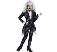 Koongso Kids Nightmare Christmas Costume Girl’s Jack Skellington Striped Tailcoat Jacket Pants with Bowtie Halloween Role Play Party Fancy Dress Up School Stage Outfits