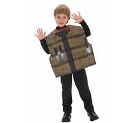 Koongso Kids Pixel Game Costume, Build Mine World Fancy Dress Up - Pixel Miner Table Brown Tunic Outfits for Boys Girls Halloween Cosplay Theme Party