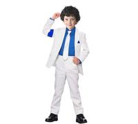 Koongso Kids Pop King Michael Costume, Boys Super Star MJ Stage Outfits - White Stripe Coat Pants Tie 80s 90s Dress Up for Halloween Cosplay Dance Party