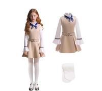 Koongso Kids Scary Horror Movie Megan Costume, Girls Megan Doll Dress School Uniform Cosplay Outfit Full Set with Shirt Belt Socks for Birthday Halloween
