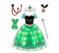 Koongso Light Up Princess Dress for Girls Arendelle Snow Queen Anna Halloween Christmas Costume Birthday Party Dress Up with Accessories, 100-150