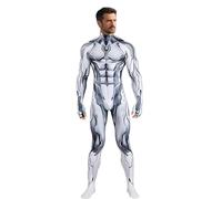 Koongso Men's 3D Robot Superhero Print Bodysuit Halloween Costume, Unisex Adult Armor Robot Skeleton Cosplay Jumpsuit, Futuristic Cyborg Costume Fancy Dress Up