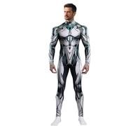 Koongso Men's 3D Robot Superhero Print Bodysuit Halloween Costume, Unisex Adult Armor Robot Skeleton Cosplay Jumpsuit, Futuristic Cyborg Costume Fancy Dress Up