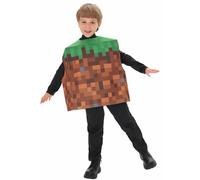 Koongso Pixel Game Costume for Kids, Boys Girls Grass Block Cosplay Costume Tunic Tops, Miner Game Checkered Print Outfits Halloween Party Dress Up