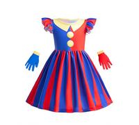 Koongso Pomni Clown Dresses for Girls, Kids The Amazing Digital Circus Cosplay Dress Skirt with Gloves for Halloween Carnival Birthday Party 110