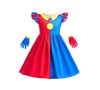 Koongso Pomni Clown Dresses for Girls, Kids The Amazing Digital Circus Cosplay Dress Skirt with Gloves for Halloween Carnival Birthday Party 130
