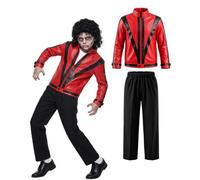 Koongso Pop King Dance Star MJ Costume, 80s Retro Stage Outfits with Black Sequin Jacket Pants Shirts