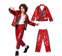 Koongso Pop King Dance Star MJ Costume, 80s Retro Stage Outfits with Black Sequin Jacket Pants Shirts