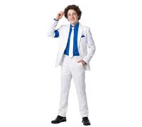 Koongso Pop King Michael Costume, Super Star MJ Stage Outfits - White Stripe Coat Pants Tie 80s 90s Dress Up for Halloween Cosplay Dance Party (White(No Hat), M)