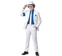 Koongso Pop King Michael Stage Outfits, Rocker MJ Blazer Suit - White Stripe Jacket Pants &Tie 80s 90s Dress Set for Halloween Dance Party Casual (white, L)