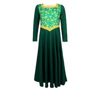 Koongso Princess Fiona Costume Dress, Adult Women Role Play Fiona Princess Green Floral Print A-Line Maxi Swing Dress Birthday Halloween Party Gown
