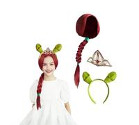 Koongso Princess Fiona Costume, Kids Adult Fiona Accessories - Green Ogre Ears Headband, Red Braid Wig & Crown Hair Comb for Birthday Halloween Party