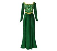 Koongso Princess Fiona Costume, Kids Girls Fiona Princess Dress Green Floral Print Velvet Dress Grow Child Halloween Birthday Party School Stage Outfit