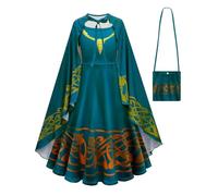 Koongso Princess Merida Costume for Kids, Deluxe Girls Brave Princess Medieval Dress with Cape Bag Set Christmas Halloween Fancy Dress Up World Book Day Outfit