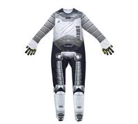 Koongso Robot Costume Kit, White Robot Roz Movie Character Jumpsuit with Mask, 3D Robot Print Skinny Bodysuit for World Book Day Halloween Dress Up