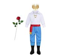 Koongso Royal Prince Costume for Boys Kids Little Mermaid Prince Eric Tops Pants Foot Covers Crown Artificial Rose Set Carnival Dress Up, L