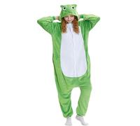 Koongso Unisex Adult Frog Onesie Pajamas, Cartoon Animal Hooded Sleepwear Jumpsuit Anime Christmas Party Halloween Costume Home Sleepsuit for Men Women