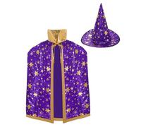 Koongso Unisex Adults Wizard Magician Star Print Robe Cloak with Hat for Men Women Carnival Halloween Witch Role Play Outfits,130cm